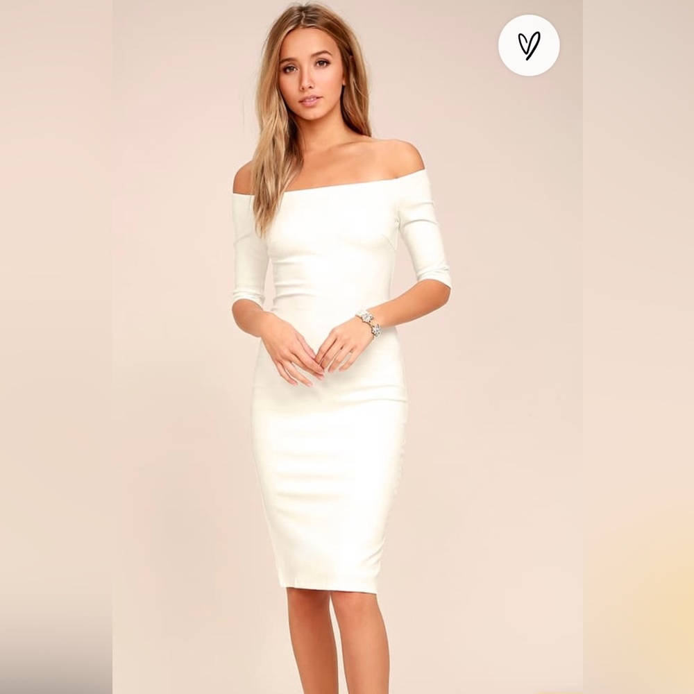 NWT Lulu’s Girl Can’t Help It white off the shoulder midi dress